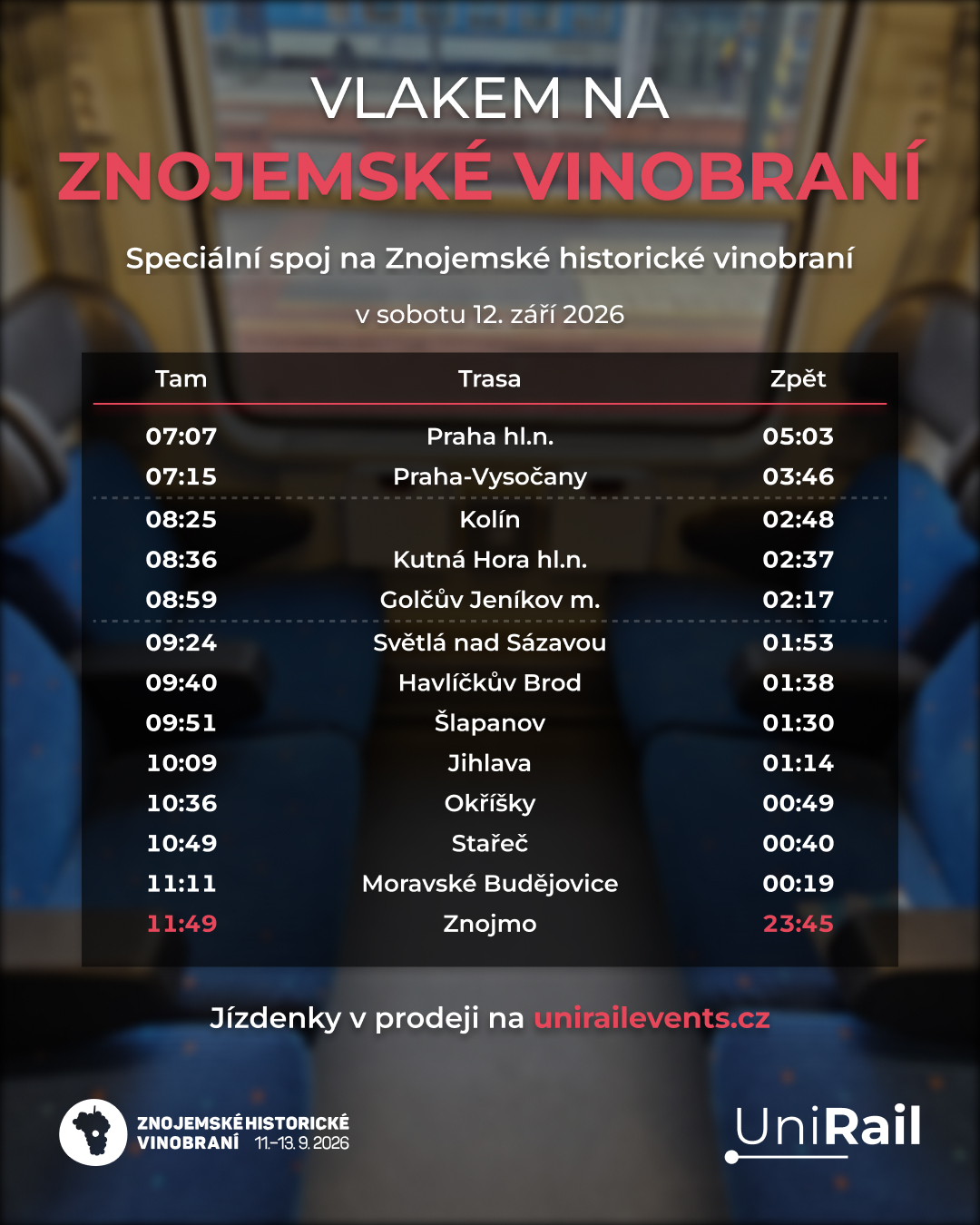 Zvláštním vlakem na Znojemské vinobraní 12/13.9.2026